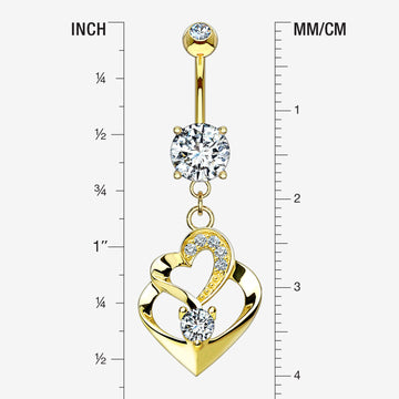 Detail View 1 of 14 Karat Gold Luscious Heart Twirl Sparkle Belly Button Ring-Clear Gem
